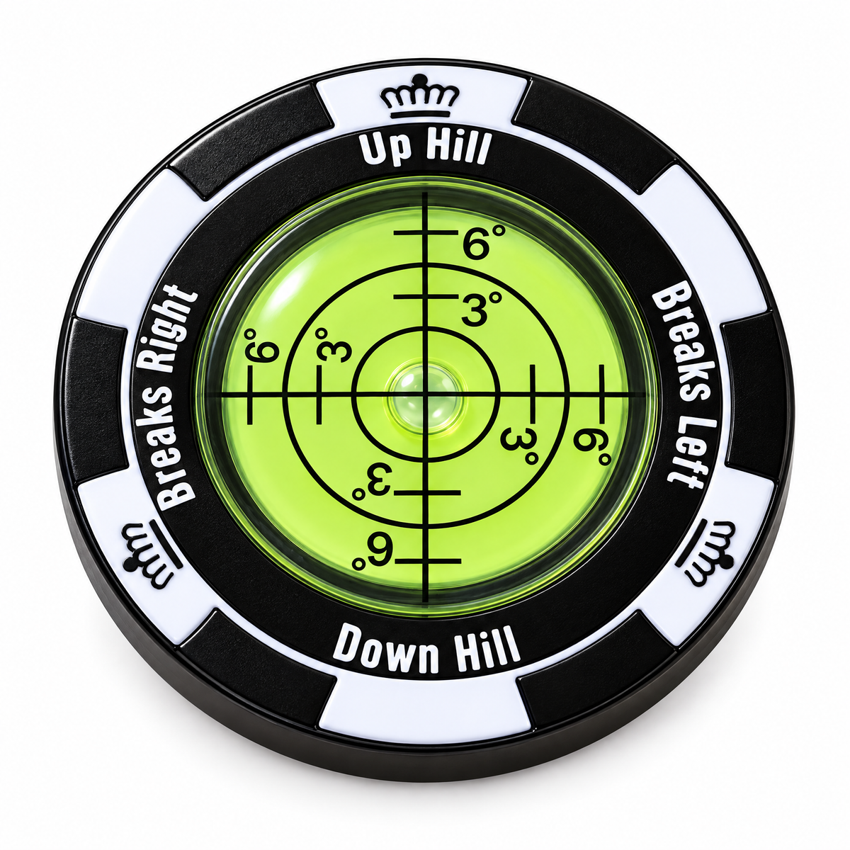 Golf green reader and ball marker with bubble level