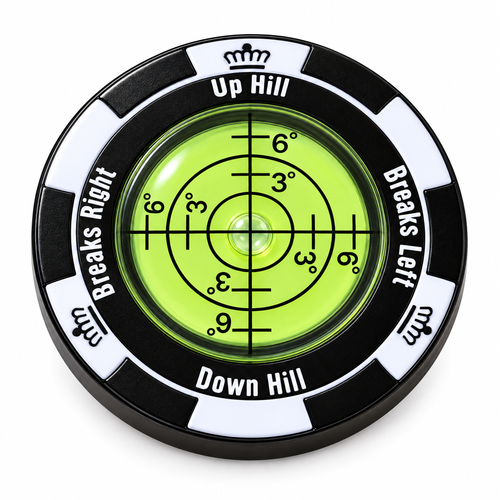 Golf green reader and ball marker with bubble level
