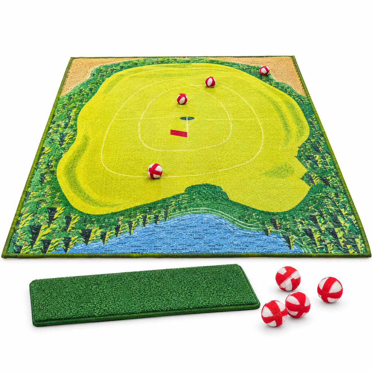 Sticky ball chipping game with target mat, hitting pad and sticky balls