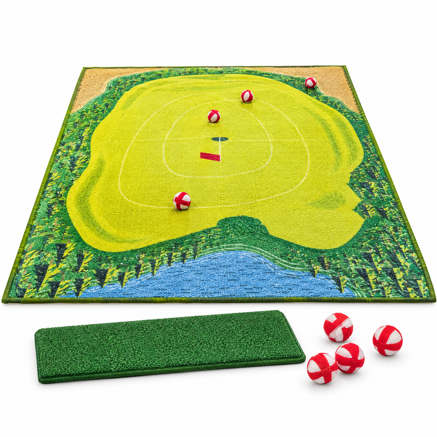 Sticky ball chipping game with target mat, hitting pad and sticky balls